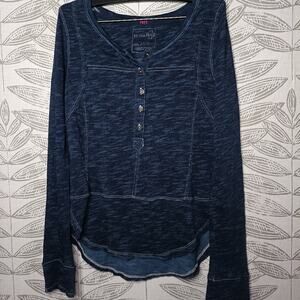 Free People Naya Henley Scoop Neck Navy Blue Boho